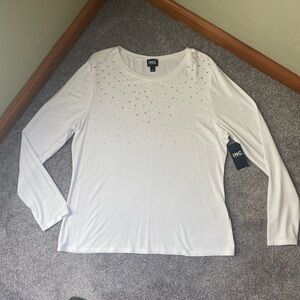 INC International Concepts White Tee with Silver Accents